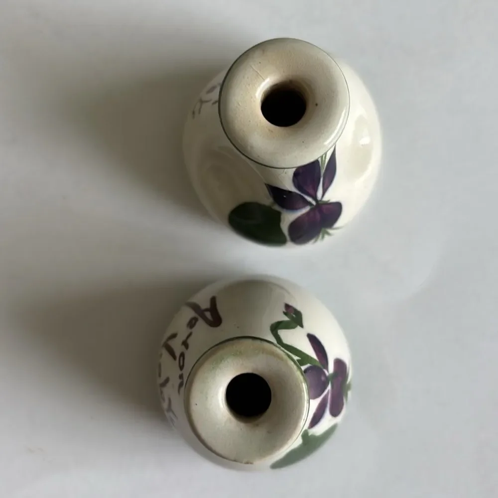 Set of 2 Vintage Devon Violets Miniature Vase Scent Bottle Vase Pottery Britain